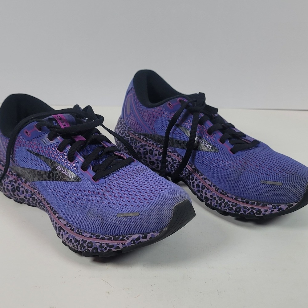 Brooks Ghost 14 Purple Leopard Print Running Shoes Womens 8.5